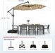 10Ft Solar LED Patio Umbrella with Base Included, Offset Umbrella with Weighted Sandbag Base, Cantilever Patio Umbrellas for Backyard, Garden & Deck, 32 LED Lights & Polyester Shade, Tan