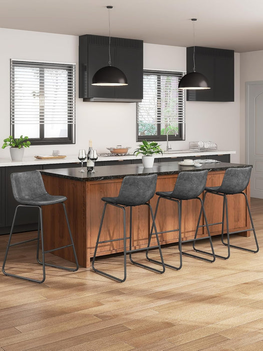 Bar Stools Set of 3, 26 Inches Counter Height Bar Stools with Back, Modern Faux Leather Barstools with Metal Legs and Footrest, Bar Chairs for Kitchens Island (Gray)