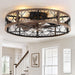 26" Flush Mount Caged Ceiling Fan with Light and Remote, Black Gold