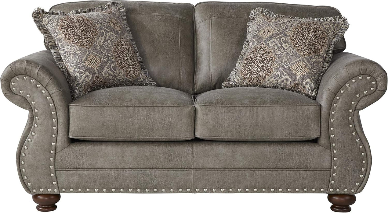 Leinster Faux Leather Upholstered Nailhead 3-Piece Livingroom Set, Sofa, Loveseat, and Chair Set in Stone Gray