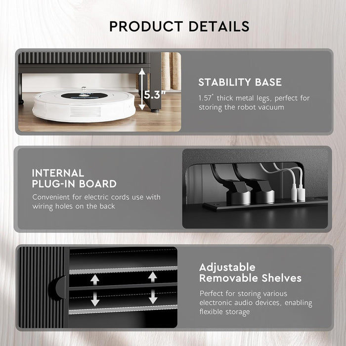 70" Modern Fluted TV Stand for 80" Tvs - Entertainment Center with 2 Drawers, Storage Cabinets & Power Outlets, Media Console for Living Room, Black