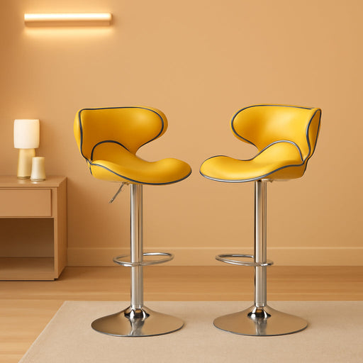 Masaccio Velvet Upholstered Adjustable Swivel Barstool, Set of 2, Yellow