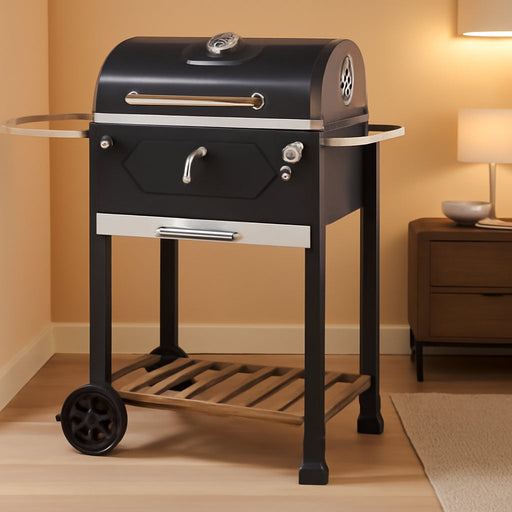 CD1824M 24-Inch Charcoal Grill, BBQ Smoker with Handle and Folding Table, Perfect for Outdoor Patio, Garden and Backyard Grilling, Black, Medium