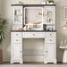 White Farmhouse Vanity Desk With Illuminated Mirror