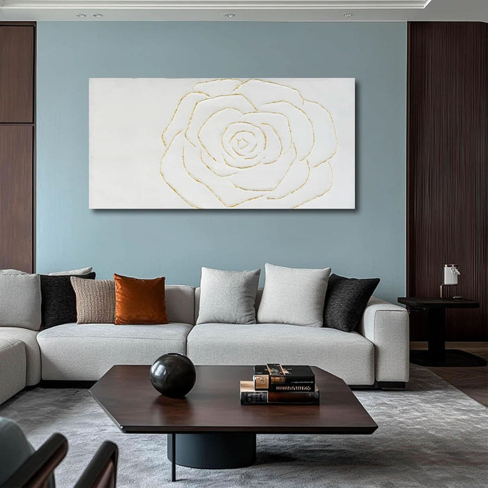 Textured Wall Art Abstract Floral Painting White Pictures Wall Decor Gold Line Art 24"X 48" Large Artwork for Living Room Bedroom Office Wall Decor