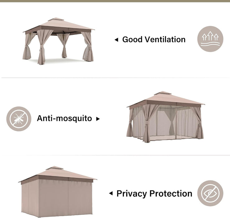 12x12 Ft Outdoor Gazebo WeatherResistant Mosquito Netting
