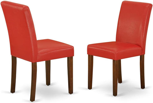 Abbott Parsons Dining Chairs - Firebrick Red Faux Leather Padded Chairs, Set of 2, Mahogany