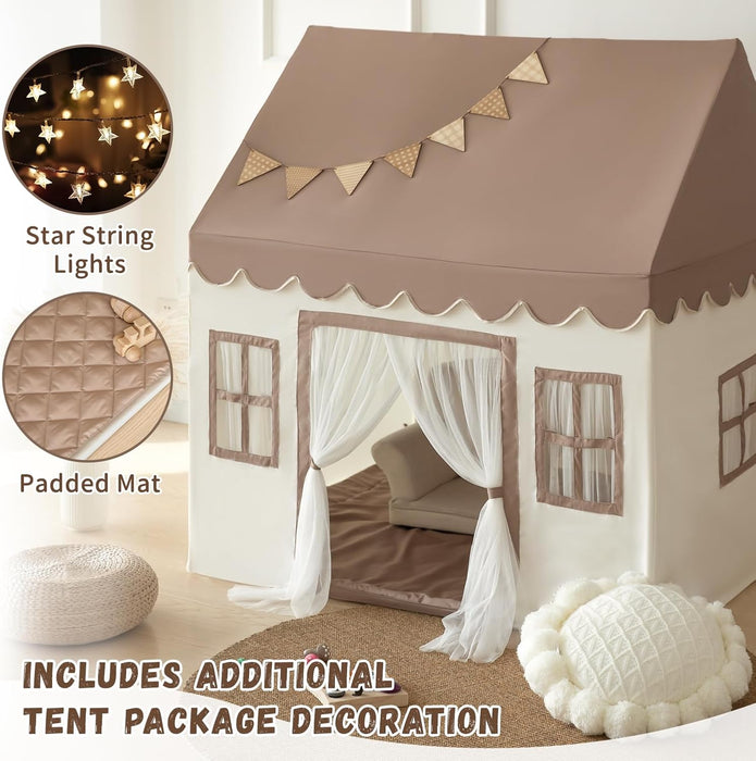 Kids Play Tent with Padded Mat, Large Playhouse for Kids Play House Indoor Castle Bed Tent for Toddler, Kid Toys for Boys and Girls Birthday House Gift
