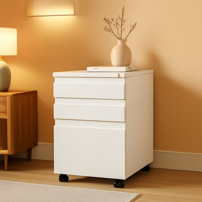 3 Drawer Mobile File Cabinet with Lock, under Desk Metal Filing Cabinets for Home Office Organizer Letters/Legal/A4(Fully Assembled-White)
