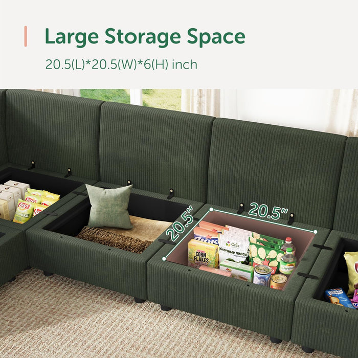 Emerald Green Modular Sleeper Sofa With HiddenStorageCompartment