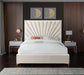 Eclipse Collection Modern | Contemporary Velvet Upholstered Bed with Channel Tufted Design and Complete Sets of Gold and Chrome Legs Included, Queen, Cream