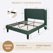 Queen Size Corduroy Upholstered Platform Bed Frame with Vertical Channel Tufted Wingback Headboard, 8" under Bed Storage, Wooden Slats & Metal Frame Support, Easy Assembly, Dark Green