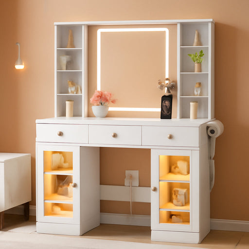 White Deluxe Makeup Vanity Desk Illuminated Mirror