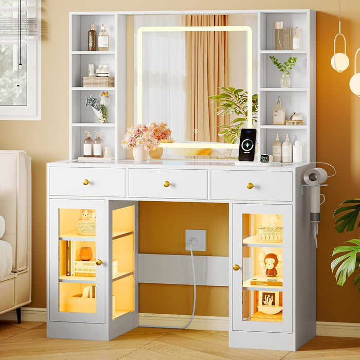 White Deluxe Makeup Vanity Desk Illuminated Mirror