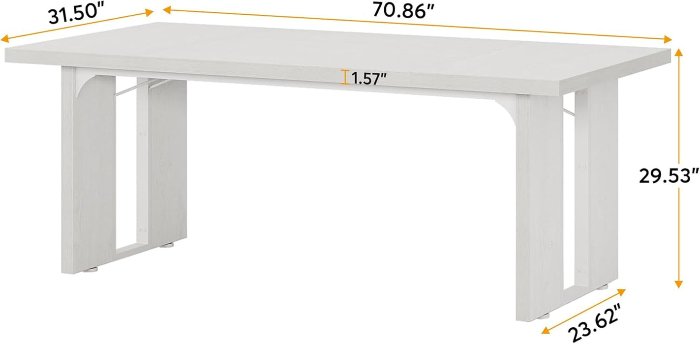 71" Large Dining Table for 6 to 8 People, Rustic Farmhouse Style Dinner Table, Rectangular Dining Table for Kitchen, Dining Room & Living Room