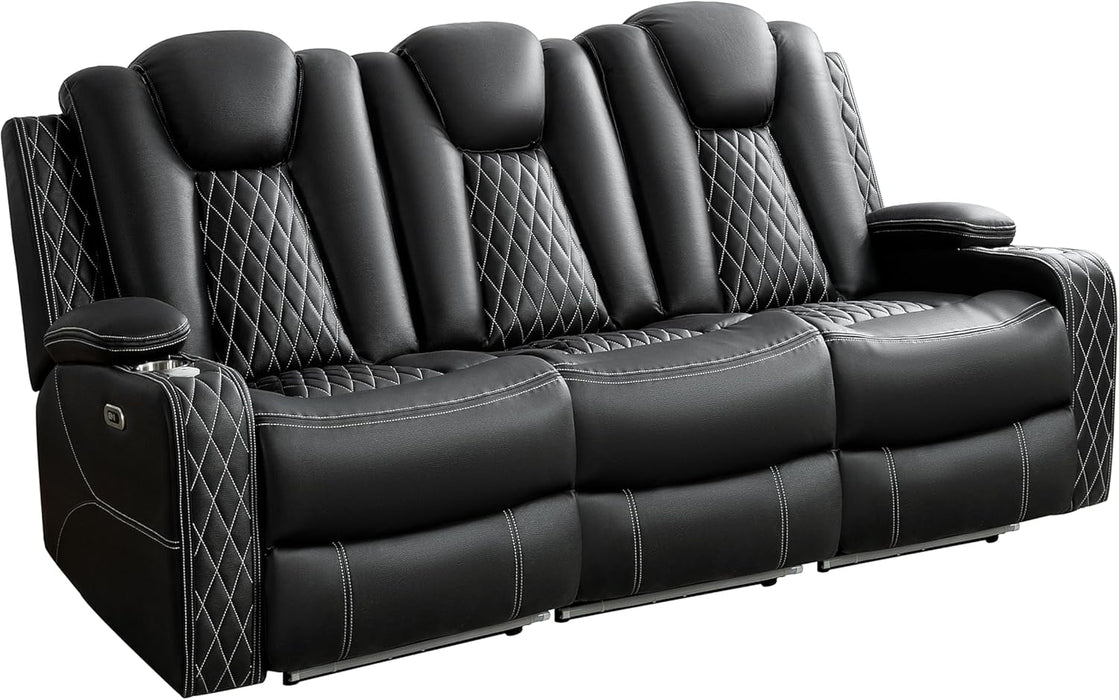 Chicago Power Recliner Sofa & Home Theater Seating with Wireless Charging Electric Recliner RV Sofa with Usb/Cup Holders/Storage/Led Light/Speaker, Black/Air Leather