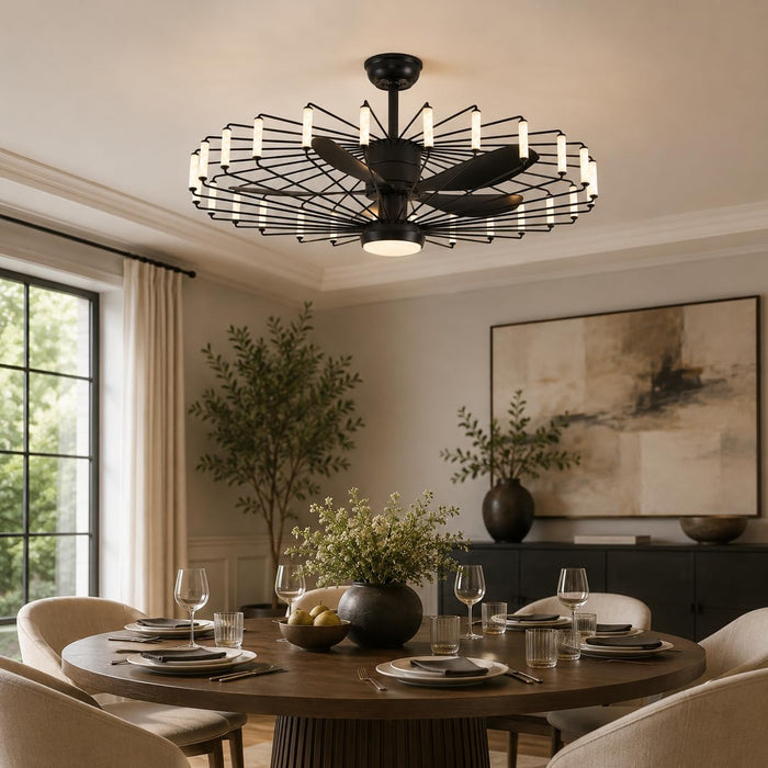 43-Inch Cage Ceiling Fan with Lights, Black Chandelier Style