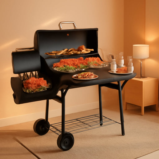 Charcoal Grill with Offset Smoker,Bbq Grills with Side Table,Outdoor Cooking with 535 Square Inches,Backyard Camping Picnics, Patio and Parties, Black by