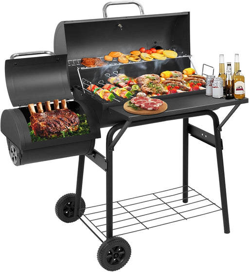 Charcoal Grill with Offset Smoker,Bbq Grills with Side Table,Outdoor Cooking with 535 Square Inches,Backyard Camping Picnics, Patio and Parties, Black by