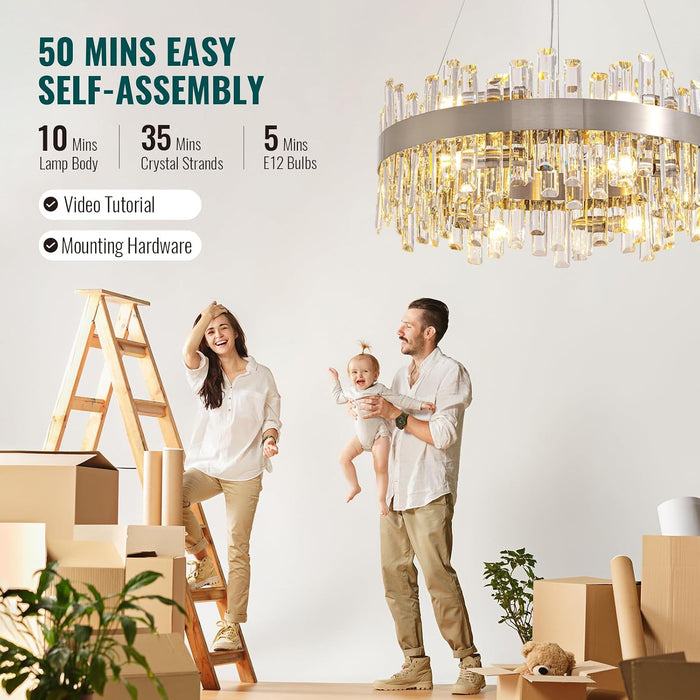 Crystal Chandelier 12 Light Brushed Nickel Dimmable