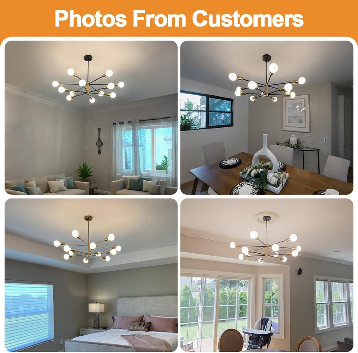 33" Modern Chandelier Ceiling Light Fixture, 12-Light Sputnik Chandeliers Gold and Black Mid Century Chandelier over Table, Height Adjustable Chandeliers for Dining Room Living Room Kitchen Island
