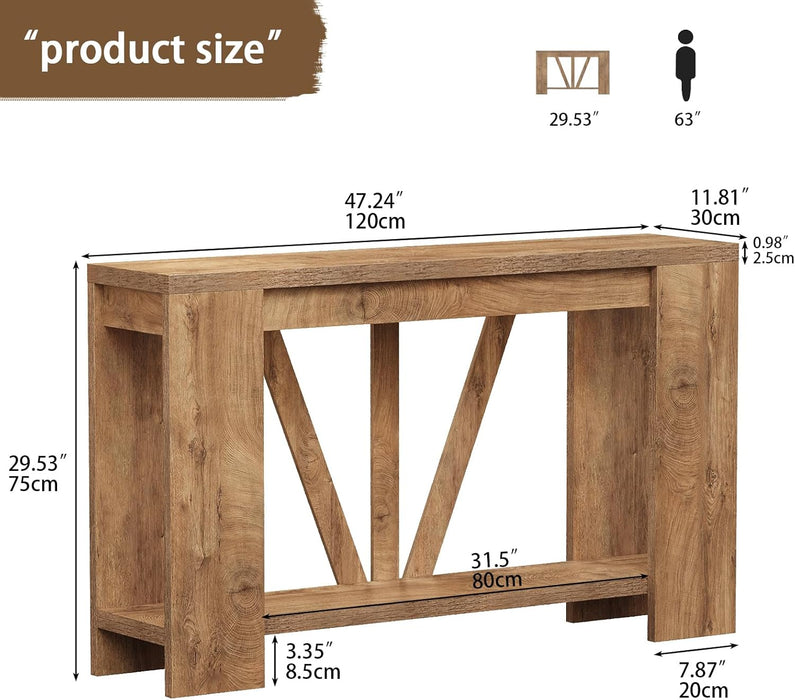 Console Table for Entryway, 47 Inches Narrow Sofa Table behind the Couch, Farmhouse Wood Entry Table with Storage Shelves for Hallway Foyer Living Room, Rustic Wood Grain