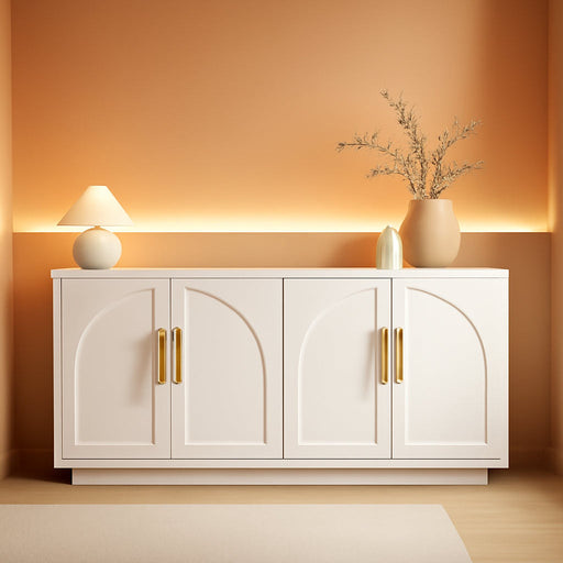 59" Arched Buffet Cabinet with Storage,Modern Wood Sideboard Credenza with Adjustable Shelves,4-Door Media Console Table for Living Room, Dining Room or Entryway, Cream Grey(Not White)