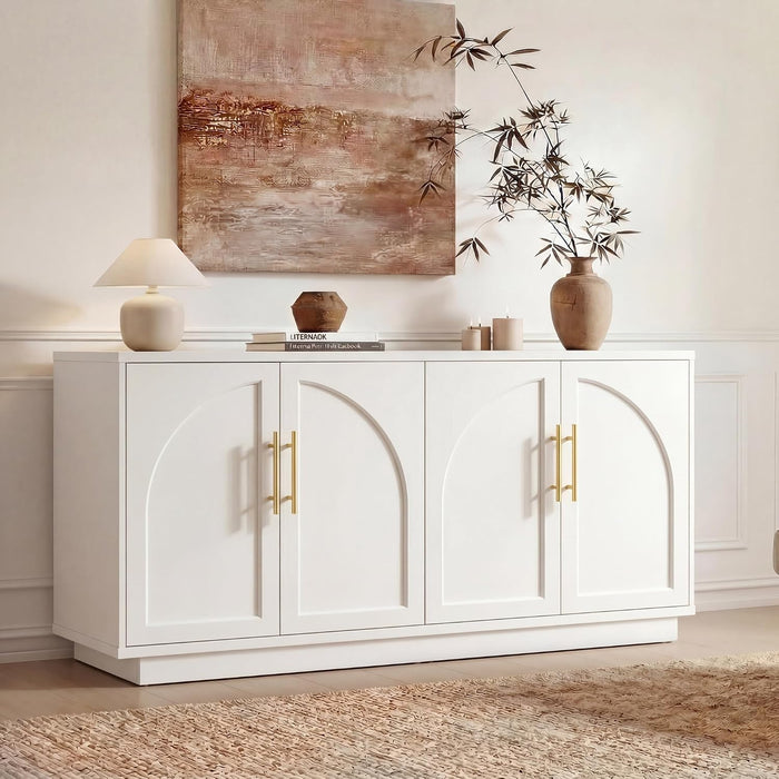 59" Arched Buffet Cabinet with Storage,Modern Wood Sideboard Credenza with Adjustable Shelves,4-Door Media Console Table for Living Room, Dining Room or Entryway, Cream Grey(Not White)