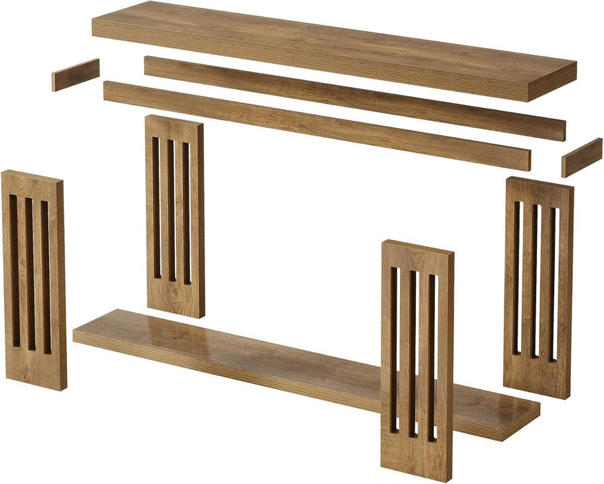 70.9-Inch Extra Long Entryway Table, Farmhouse Sofa Console Table with Vertical Stripe Legs, 2-Tier Entry Furniture for Living Room, Hallway, Entrance (Light Brown)