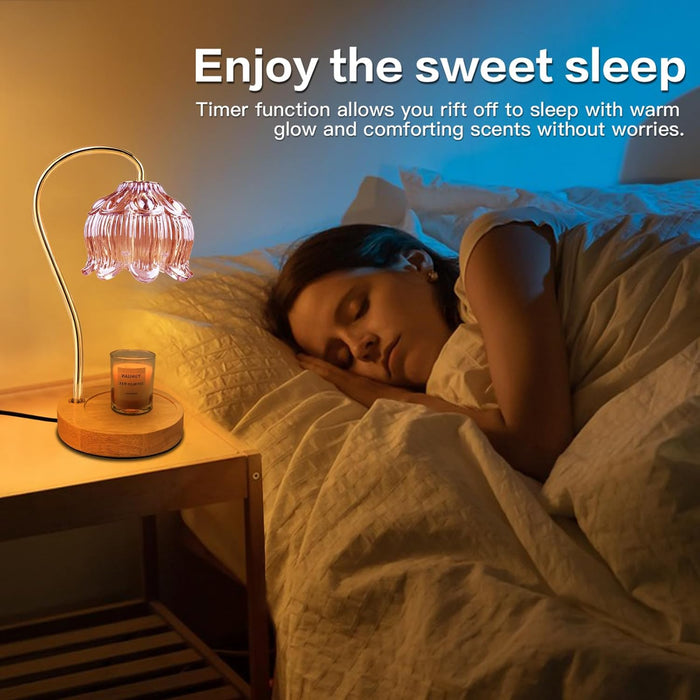 Dimmable Flower Candle Warmer Lamp, Pink Candle Warmer with Timer & 4Bulbs, Birthday Gifts for Women, House Warming Gifts New Home Bedroom Decor