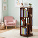 3-Tier 360° Rotating Rubber Wood Bookshelf with Wheels, Spinning Book Shelf | round Wooden Revolving Bookcase for Bedroom Small Space Home Office, Walnut