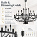Large Black Chandelier 24-Light, round 39 in Wagon Wheel Light | 3-Tier Farmhouse Candle Pendant with E12 Base for Dining Room, Foyer, Living Room, Hallway, High Ceiling