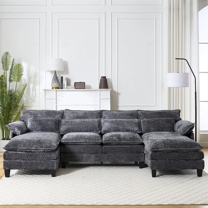 109.45" U Shaped Couch,Oversized 4 Seat Sectional with 4 Waist Pillows, Convertible Upholstery Symmetrical Sofá,Sleeper Sofa Couch with Double Chaise Lounge &Memory Foam for Living Room, Grey