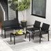 4 Pieces Wicker Patio Conversation Set with Coffee Table, PE Rattan Chairs with Galvanized Metal Frame, Outdoor Table and Chairs Set for Small Space, Balcony, Poolside, Backyard (Black)
