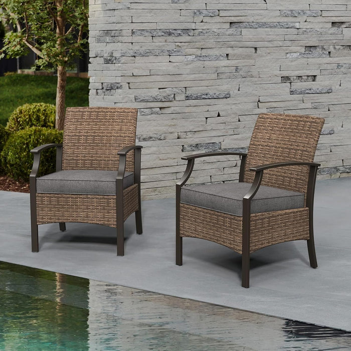 Outdoor Chairs Set of 2, Wicker Patio Seating with Olefin Cushion for Front Porch Small Balcony outside (Grey)