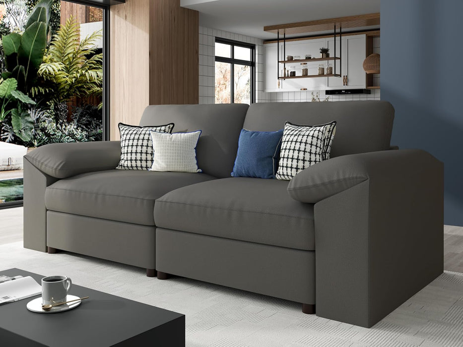 Grey Oversized Loveseat Faux Leather Upholstered Sofa