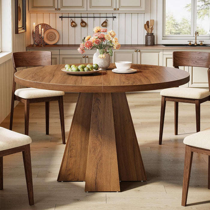 Tribesigns 47-Inch round Dining Table, round Kitchen Table with Sturdy Base, Kitchen, Dining Room, Living Room, Walnut Brown (Only Table)