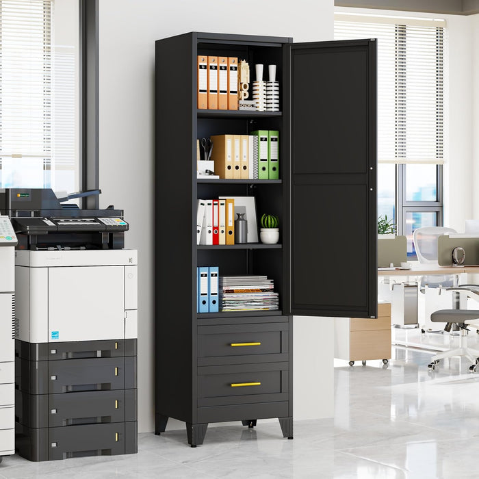 Tall Black Metal Storage Cabinet IndustrialGrade 67Inch
