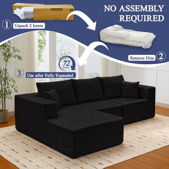 Luxurious Corduroy 108Inch L Shaped Sofa MemoryFoam