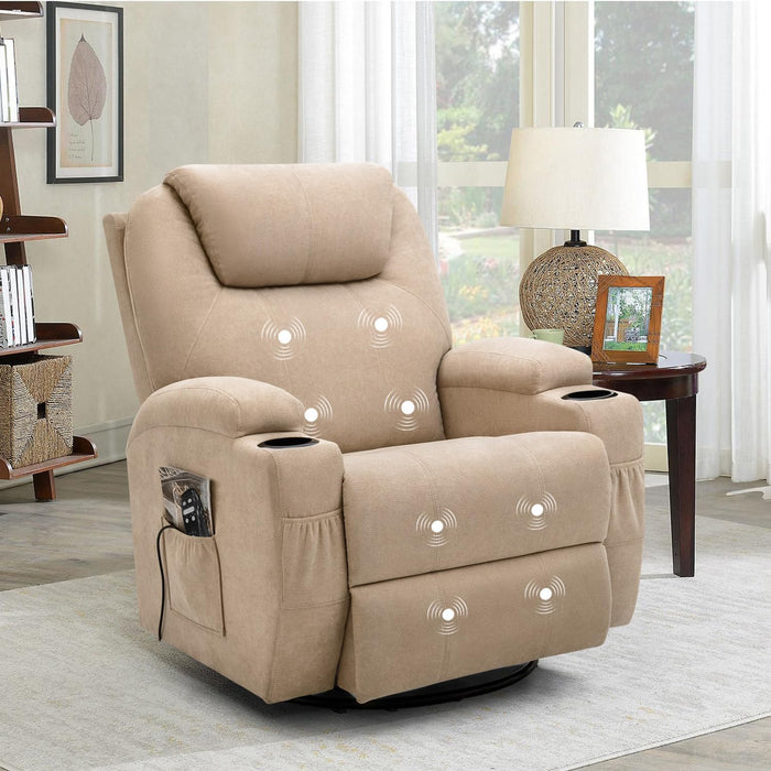 Rocking Chair Recliner Chair with Massage Swivel Ergonomic Lounge Chair Classic Single Sofa with 2 Cup Holders Side Pockets Living Room Chair Home Theater Seat (Beige)