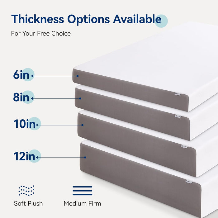 MemoryFoam Mattress Full Size White Grey Hypoallergenic