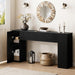 61'' Fluted Long Console Table, Wooden Rectangular Sofa Table behind the Couch, Narrow Entryway Table with 2 Hidden Storage Cabinets for Entrance, Hallway, Living Room, Foyer, Black