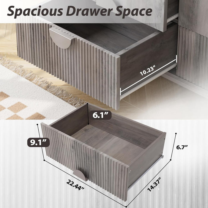 Modern Fluted Dresser for Bedroom, 50" W Solid Chest of Drawers, 6 Large Drawers 34" H Dresser with Great Depth Drawers-Semicylinder Drawer Front Design, Stable Raised Legs, Large Handles,Gray