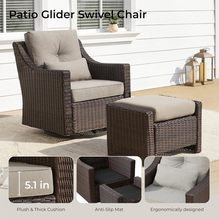 Patio Wicker Chair, 360° Rocking Swivel Outdoor Rattan Chair with Thickened Cushions for Backyard, Poolside, Garden or Porch