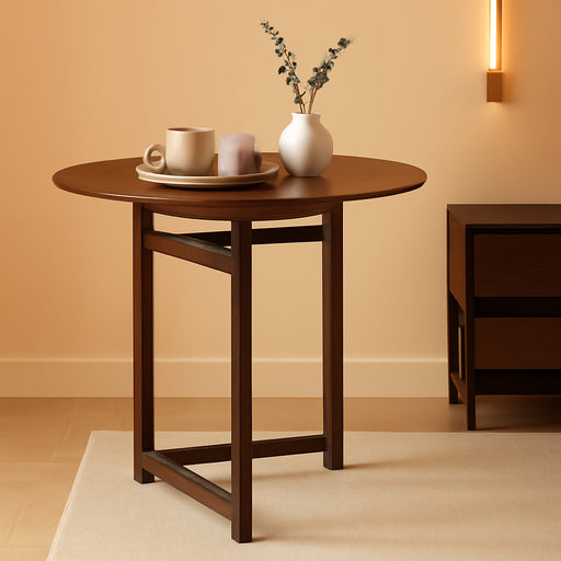 31.5" Folding Dining Table for 2-3, Drop Leaf Kitchen Table with Triangular Top & Solid Rubber Wood Frame, Space-Saving Dinner Table for Dinette, Small Space, Restaurant, Walnut