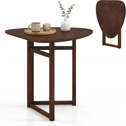 31.5" Folding Dining Table for 2-3, Drop Leaf Kitchen Table with Triangular Top & Solid Rubber Wood Frame, Space-Saving Dinner Table for Dinette, Small Space, Restaurant, Walnut