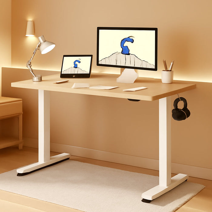 EN1 One Piece Standing Desk, 48 X 24 Inches Height Adjustable Desk Electric Stand up Desk Home Office Table for Computer Laptop (White Frame + Maple Desktop)
