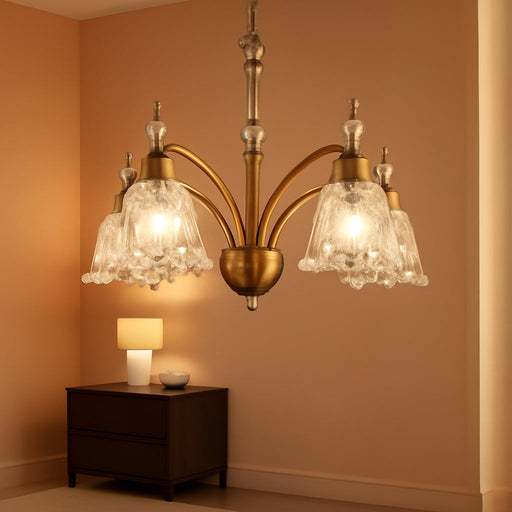 Brushed Brass Vintage 5 Light Architectural Chandelier