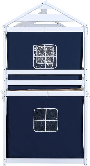 Twin Size BlueAndWhite Reinforced Pinewood Bunk Bed