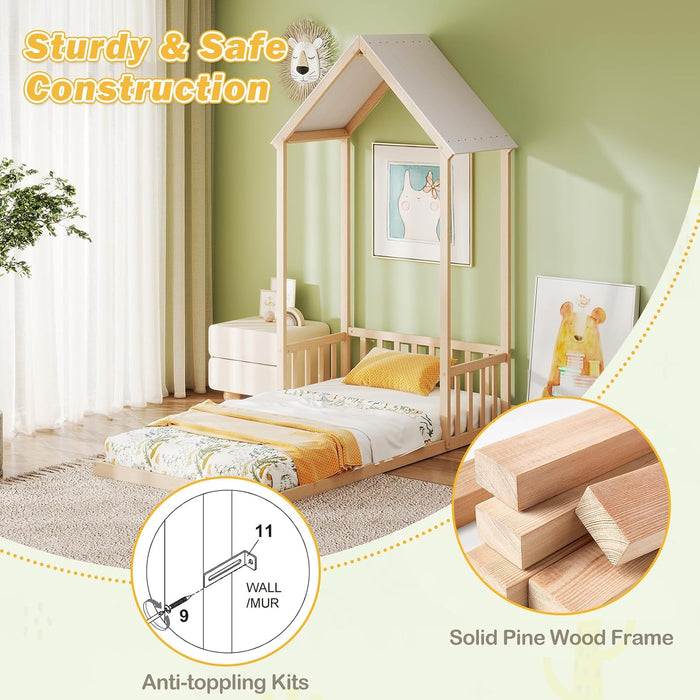 Twin Size Montessori Floor Bed Natural SolidWoodFrame